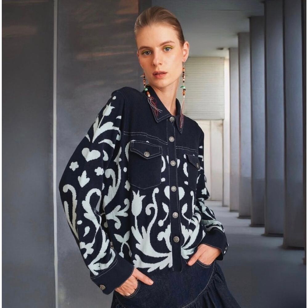 $495 New Happy Sheep Garden Knit Jacket - Cotton Cashmere - Small